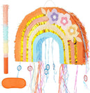 WERNNSAI Foldable Rainbow Pinata - Rainbow Pull String Pinata with Blindfold and Bat for Bundle Piñata Boho Theme Birthday Baby Shower Party Decoration Carnival Party Games Supplies 16.4" x 12.3" by TinyTreasures Baby Boutique