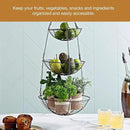 REGAL TRUNK & CO. 3 Tier Hanging Fruit Basket, Farmhouse Wire Basket, Three Tier Fruit Basket for Kitchen for Vegetables, Bread & More, Metal Chain, Hanging Hook and Detachable Round Wire Baskets by CozyNest Decor