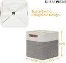 DULLEMELO [Set of 4 Storage Cubes Baskets for Organizing, 12 x 12 x 12 inch Cube Storage Organizer Bins with Leather Handles, Foldable Fabric Cloth Bins for Cube Storage(4 Pack - 12" White&Grey) by TinyTreasures Baby Boutique