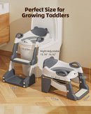 3-in-1 Potty Training Toilet, Toddler Toilet Seat with Step Stool, Foldable Potty Ladder with Potty Chart, PU Cushion, Splash Guard, Anti-Slip Steps & Urinal for Boys & Girls, Grey by TinyTreasures Baby Boutique