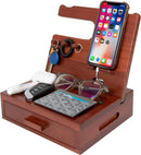 Solid Wood Nightstand Organizer by SolaJoy, Docking Station, Gifts for Men, Made of Cedar, Versatile Bedside Table Organizer for Cellphone, Watch, Headphone, Keys Walnut Wood by CozyNest Decor