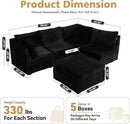 Modular Sectional Sofa, 130.7" L Shaped Couch Set for Living Room, 4-Seater Comfy Cloud Couches with Movable Ottoman, DIY Combination, Plush Corduroy, Black by CozyNest Decor