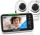 HelloBaby Upgrade 5’’ Baby Monitor with 30-Hour Battery, 2 Cameras Pan-Tilt-Zoom, 1000ft Range Video Audio Baby Monitor No WiFi, VOX, Night Vision, 2-Way Talk, 8 Lullabies and Temperature by TinyTreasures Baby Boutique
