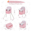 4 in 1 Portable Baby High Chair,Convertible Highchair for Babies & Toddlers-Foldable Infant Booster Seat,Carry Small Box,Dining Chair,Toddler High Chair with 5-Point Harness,Removable Tray-Pink by TinyTreasures Baby Boutique