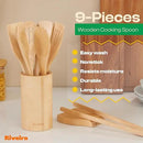 Riveira Maple Wooden Spoons for Cooking Set of 9 – Natural Maple Wooden Cooking Utensils, Wooden Spatula, Wooden Spoon - Premium Quality Wooden Utensil Set for Non-Toxic Cooking by CozyNest Decor