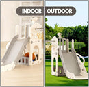 XJD 5 in 1 Toddler Slide, Kids Slide for Toddlers Age 1-3, Outdoor Indoor Playset for Toddlers with Basketball Hoop and Ball, Storage Space and Non-Slip Steps Telescope (Gley) by TinyTreasures Baby Boutique