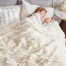 NEWCOSPLAY Faux Fur Throw Blanket Ivory 3D Ribbed Plush Thick Warm Blanket for Couch Sofa Bed 850GSM (Ivory Ribbed, Throw(50"x60")) by CozyNest Decor