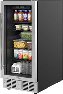 KoolMore 15” Inch Small Built-In Refrigerator and Beverage Cooler for Soda Cans, Beer Cans, Food and Fresh Snacks, 5 Wire Shelves, Adjustable Temperature Range (KM-BIR3C-GD), Stainless Steel by CozyNest Decor