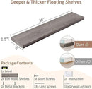Axeman Floating Shelves for Wall, 8 Inch Deep Rustic Solid Elm Wood Wall Shelves for Storage, Wall Mounted Display Shelving with Invisible Heavy-Duty Metal Bracket, 36'' Width Set of 2, Grey by CozyNest Decor