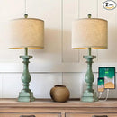 BOBOMOMO 27" Farmhouse Table Lamp Set of 2 with USB A+C for Bedroom Living Room Vintage Rustic Traditional Nightstand Bedside Lamps Retro Side Table Lamps (Green) by CozyNest Decor