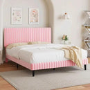 Full Size Bed Frame with Headboard, Velvet Upholstered Platform Bed with Vertical Channel Tufted Design, No Box Spring Required, Easy Assembly, Pink by CozyNest Decor
