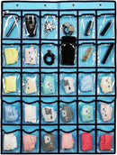 Classroom Pocket Chart for Phone Calculator Holder Over The Door Hanging Closet Jewelry Organizer with 30 Clear Pockets (Blue) by CozyNest Decor