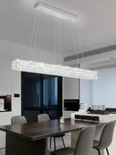 W48 Modern Rectangular Crystal Chandeliers Dining Room Chandelier,Silver Pendant Light Fixture with Remote Control for Living Room Kitchen Island by CozyNest Decor