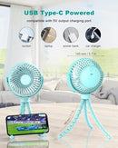 Stroller Fan Clip on for Baby, 4000mAh Rechargeable Battery Operated, Flexible Tripod, 3 Wind Speed, 360° Rotatable, Small Cooling Portable Fan for Car Seat Crib Bike Travel Beach, Blue by TinyTreasures Baby Boutique