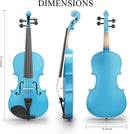 4/4 Beginner Violin Kit for Adults, Complete Full Size Violin Set with Portable Case, Bow, Rosin, Sky Blue by TinyTreasures Baby Boutique