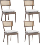 Rattan Dining Chairs Set Of 4 , Mid Century Modern Upholstered Cane Back Chairs with Removable Linen Cushion , Retro Farmhouse Natural Wooden Kitchen & Dining Room Chairs for Restaurant Living Room by CozyNest Decor