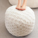 HIGOGOGO Round Stuffed Pouf Ottoman, Plaid Poufs with Foam Chunk Filling, Fluffy and Furry Pouf Foot Stool Storage Ottoman, 20 X 15 Floor Poufs Foot Rest for Living Room, Beige by CozyNest Decor