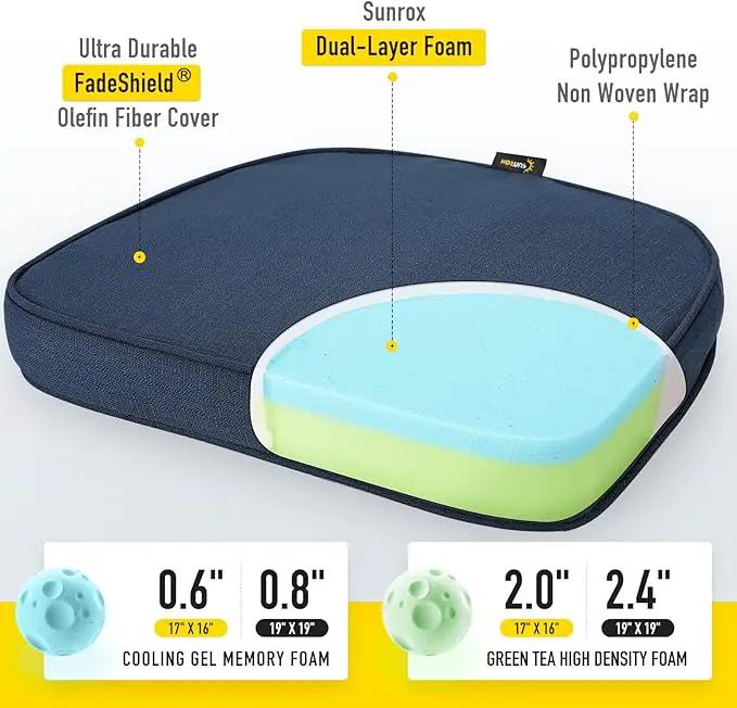 SUNROX Gel Memory Foam Chair Cushions, FadeShield Water-, Stain-Resistant Durable Reversible Seat Cushion Pads with Ties for Indoor/Outdoor Kitchen Dining Office 17"x16" Set of 6, Navy, photo 2 of 7