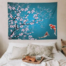 Houselerax Japanese Koi Fish Tapestry, Cherry Blossoms Asian Oriental Green Teal Flower Branch Koi Fish Carp Tapestries Wall Hanging for Bedroom Living Room Office Decor 80"x60" by CozyNest Decor