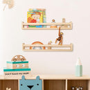 Fun Memories Nursery Book Shelves - Rustic Natural Solid Wood Floating Bookshelf for Kids - Wall Book Shelves for Kids Room (Natural, 32inch - 4P) by TinyTreasures Baby Boutique