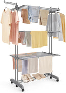 SONGMICS Clothes Drying Rack 4-Tier, Foldable Laundry Drying Rack 68.1-Inch Tall, Stainless Steel, Rolling Clothes Horses, Clothes Airer, Indoor Outdoor Use, Dove Gray ULLR703G01 by TinyTreasures Baby Boutique