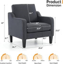 VINGLI Accent Chairs Set of 2 Living Room Chairs Dark Grey Reading Chair for Bedroom Scooped Arm Chair Mid Century Modern Linen Chairs Upholstered Comfy Chair for Apartment, Waiting Room by CozyNest Decor