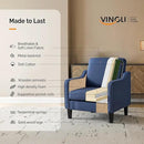 VINGLI Mid Century Modern Accent Chair, Navy Blue Fabric Accent Chairs for Living Room, Upholstered Armchair with Scooped Arms for Bedroom, Apartment, Studio, Office, Waiting Room by CozyNest Decor