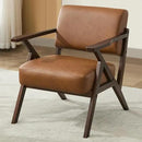 Mid-Century Modern Lounge Armchair - Genuine Brown Leather with Solid Wood X-Base Frame, Seat Cushion - for Living Room, Study, Balcony Retro Design, Brown Leather by CozyNest Decor