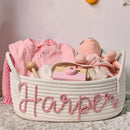 Personalized Baby Name Basket, Custom Woven Baby Shower Gift Basket with Cotton Rope Handle Baby Diaper Nursery Shelf Storage Basket Bin for Kids' Bedroom (Style 2) by TinyTreasures Baby Boutique
