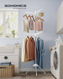 SONGMICS 2-Tier Clothes Drying Rack, 75.2-Inch Folding Laundry Drying Rack with 6 Rotatable Arms for Hangers, Stainless Steel, for 54 Pieces of Clothes, White and Silver ULLR514W01 by TinyTreasures Baby Boutique