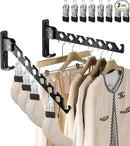 Wall Mount Coat Hanger Holder Black Clothes Drying Organizer Rack Garment Hooks Aluminium Retractable Folding Indoor Wall Mounted Hanger Space Saver for Laundry Room Bedroom Black 2 Pack with 8 Hooks by CozyNest Decor