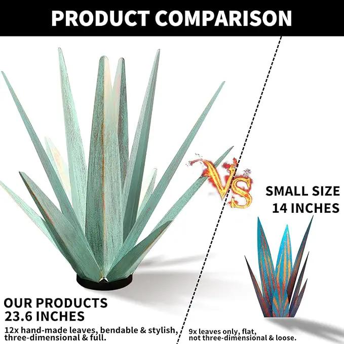Large Tequila Rustic Sculpture, Rustic Metal Agave Plants for Outdoor Patio Yard, Home Decor Hand Painted Metal Agave Garden Yard Statue, Outdoor Lawn Ornaments (Mint Green - L), photo 4 of 7