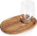 PICNIC TIME TOSCANA -Wine Appetizer Plates, Cocktail Plate with Glass Holder, Cheese Board with Wine Holder, (Acacia Wood), 9 x 6, Set of 4 by CozyNest Decor