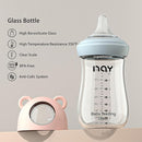 Natural Glass Baby Bottle for Breastfeeding Babies, 8oz Anti-Colic Baby Bottle with Natural Response Nipple(M), Clear, Wide Neck, 4 Pack, 3 Months+ by TinyTreasures Baby Boutique