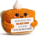 Crochet Pumpkin Pie Gift Idea for Boss – Funny Handmade Appreciation Plush with card “Best Boss” – Farewell Gifts for Women Men, Office Desk Decor, Mini Thank You Token for Manager, Supervisor, Leader by CozyNest Decor