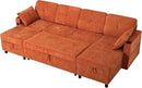 ACMEASE110“ Inches L-Shaped Pull Out Sofa Bed w/Storage Chaise & Adjustable Back, Chenille Sectional Sofa w/USB Port,Tufted Sleeper Couch w/Cup Holders for Living Room, Orange by CozyNest Decor