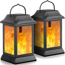TomCare Solar Lights Metal Flickering Flame Solar Lantern Outdoor Hanging Lanterns Decorative Lighting Heavy Duty Solar Powered Waterproof Umbrella Lighting for Garden Yard Patio Deck, 2 Pack（Black） by CozyNest Decor