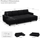 Belffin Modular Sectional Sleeper Sofa with Pull Out Couch Bed Corduroy Double Chaise with Storage Black Couch by CozyNest Decor