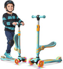 Aqua Orange 3 Wheel Scooter with Seat for Kids – Light-Up LED Wheels, Adjustable Handlebar and Seat, Smooth PU Wheels, Wide Anti-Slip Deck, Rear Foot Brake – Toddler Outdoor Toys for Ages 2+ by TinyTreasures Baby Boutique