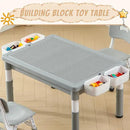 Multi Functional Kids Table and 2 Chairs Set, Graffiti & Building Blocks Double-Sided Tabletop, Toddler Play Table with Drawers, Large Storage Space, Gift for Boys/Girls, Gray by CozyNest Decor