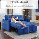 3 in 1 Convertible Sleeper Sofa Bed,Futon Loveseat Couch with Pull-Out Bed & Adjustable Backrest,Velvet Fabric Sofa with Side Pocket for Small Apartment, Living Room, Office (Blue) by CozyNest Decor