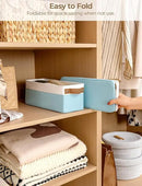 StorageWorks Narrow Storage Bins, Small Basket for Closet and Shelves, Fabric Organizer with Handles, Toilet Paper Storage, Light Blue and White, 2-Pack by CozyNest Decor
