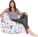 Posh Creations Bean Bag Chair for Kids, Teens, and Adults Includes Removable and Machine Washable Cover, Canvas Multi-Colored Hearts on White, 48in - X-Large by TinyTreasures Baby Boutique