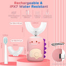 Kids U Shaped Electric Toothbrush for Age 2-12, Rechargeable Toddler Toothbrush with Smart Timer & 3 Clean Modes, Dinosaur Design, IPX7 Waterproof, 3 Brush Heads & 360°Cleaning by TinyTreasures Baby Boutique