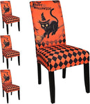 JQinHome Orange Halloween Chair Slipcover,Cat Chair Covers Set of 4, High Stretch Washable Chair Protector Cover for Dining Room, Kitchen,Home Party,Wedding Ceremony(Cat Orange,4PC) by CozyNest Decor