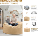 3FT Bean Bag Chair, Comfy Bean Bag Chairs with Memory Foam Filled, Fluffy Beanbag Sofa with Dutch Velvet Cover, Round BeanBag Chairs for Living Room, Playroom - Khaki by TinyTreasures Baby Boutique