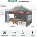 COBIZI 10x15 Heavy Duty Pop up Canopy Tent with 4 sidewalls Commercial Outdoor Canopy Wedding Party Tents for Wedding All Season Wind & Waterproof Gazebo with Carry Bag, Gray(Frame Thickened) by GreenHaven Gardens