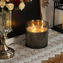 Homemory 6X6'' Extra Large Flameless Candle with 3 Wicks, Glass LED Pillar Candle, Real Wax Battery Operated Candle with Remote Control and Timer, Grey
