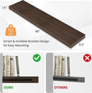 Floating Shelves for Wall, 48" W x 9.3" D x 1.5" H, Wooden Wall Mounted Display Shelves with Invisible Brackets for Living Room, Bedroom, Bathroom, Kitchen Decor and Storage, Set of 1, Walnut by CozyNest Decor