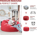 5FT Bean Bag Chair, Large Bean Bag Chairs with Memory Foam Filled, Fluffy Beanbag Sofa with Dutch Velvet Cover, Round BeanBag Chairs for Living Room, Playroom - Red by TinyTreasures Baby Boutique